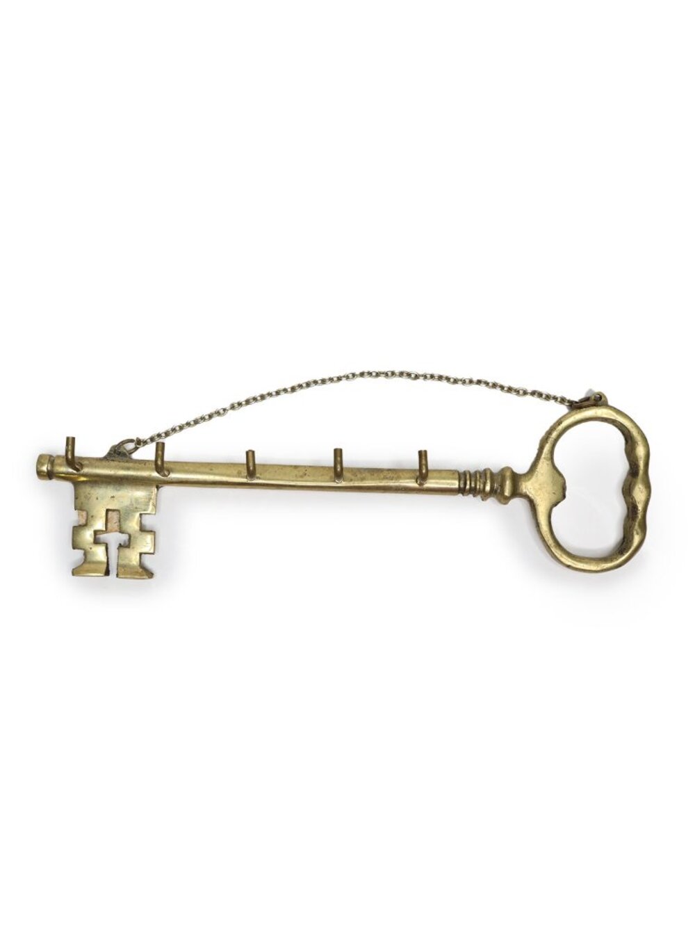 Vintage Brass Skeleton Key Wall Mount Keyholder Organizer Hook Chain Decor